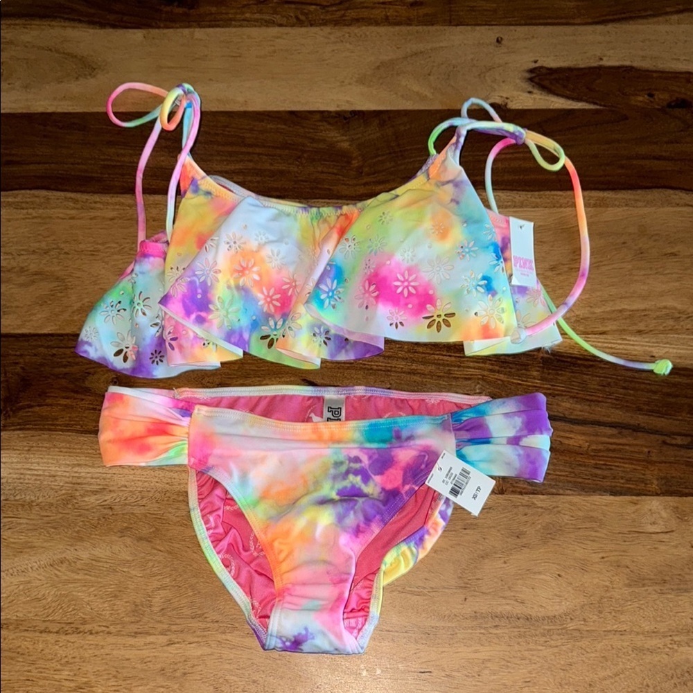 NWT Victoria’s Secret PINK Rainbow Tie Dye Bikini Set